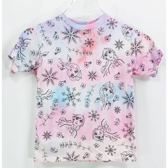 DISNEY Pink Frozen II Cotton Short Sleeve Anna Elsa Tie Dye Short Sleeve Top - Picture 8 of 8